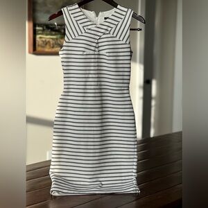 Ann Taylor stretch fabric striped midi. Belt optional to change look.